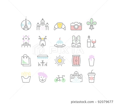 Set Vector Flat Line Icons Paris Set Vector Flat Line Icons Paris 92079677