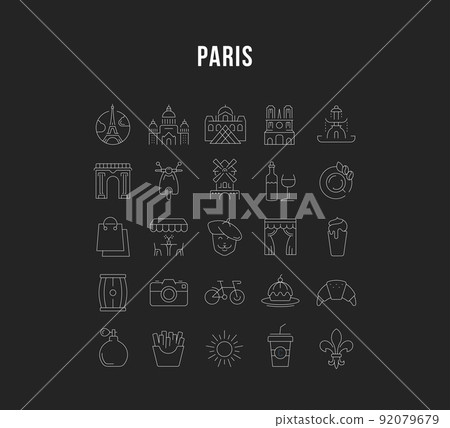 Set Vector Flat Line Icons Paris 92079679