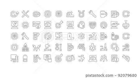 Set of linear icons of Overclocking Set of linear icons of Overclocking 92079680