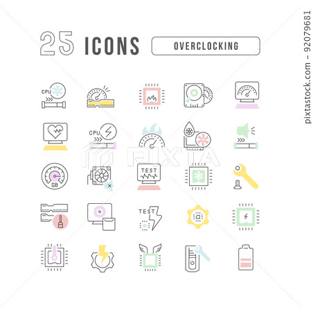 Set of linear icons of Overclocking Set of linear icons of Overclocking 92079681