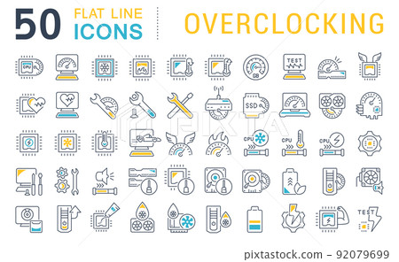 Set Vector Line Icons of Overclocking Set Vector Line Icons of Overclocking 92079699