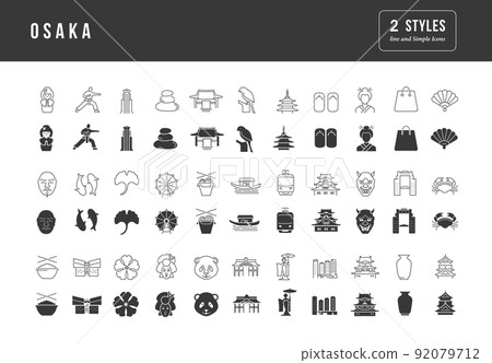 Set of simple icons of Osaka 92079712