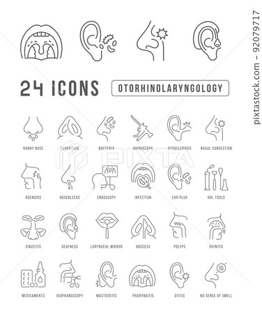 Set of linear icons of Otorhinolaryngology Set of linear icons of Otorhinolaryngology 92079717