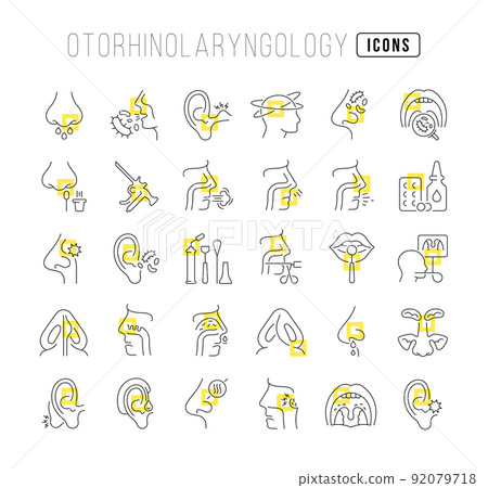 Set of linear icons of Otorhinolaryngology Set of linear icons of Otorhinolaryngology 92079718
