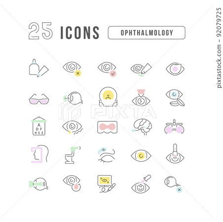 Set of linear icons of Ophthalmology Set of linear icons of Ophthalmology 92079725