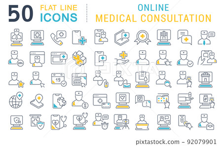 Set Vector Line Icons of Online Medical Consultation 92079901