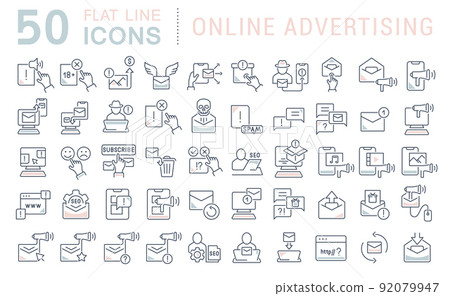 Set Vector Line Icons of Online Advertising Set Vector Line Icons of Online Advertising 92079947