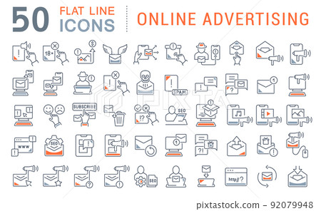 Set Vector Line Icons of Online Advertising Set Vector Line Icons of Online Advertising 92079948