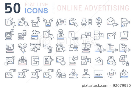 Set Vector Line Icons of Online Advertising 92079950