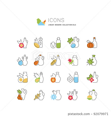 Set Vector Line Icons of Oils Set Vector Line Icons of Oils 92079971