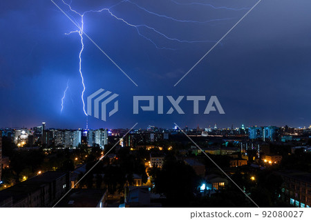 Night thunderstorm in Moscow city 92080027