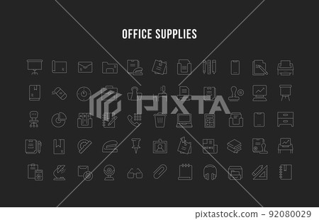 Set Vector Line Icons of Office Supplies - Stock Illustration [92080029 ...