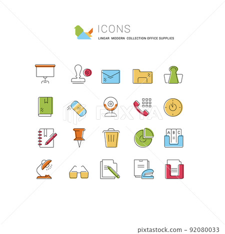 Set Vector Line Icons of Office Supplies - Stock Illustration [92080033 ...