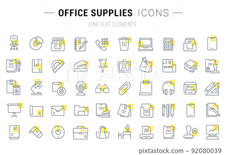 Set Vector Line Icons of Office Supplies - Stock Illustration [92080039 ...