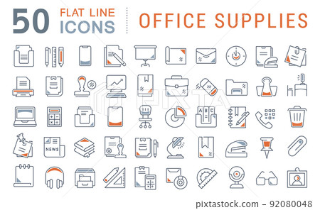 Set Vector Line Icons of Office Supplies - Stock Illustration [92080048 ...