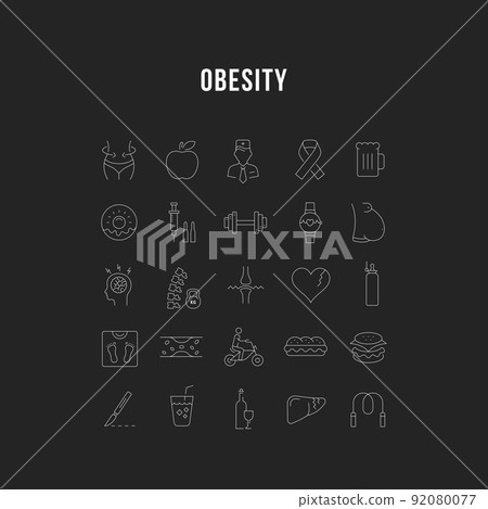 Set Vector Flat Line Icons Obesity 92080077