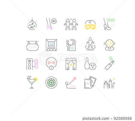 Set Vector Line Icons of Night Life. Set Vector Line Icons of Night Life. 92080088