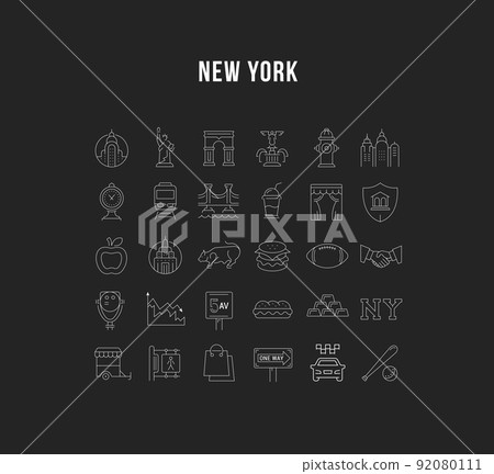 Set Vector Flat Line Icons New York Set Vector Flat Line Icons New York 92080111