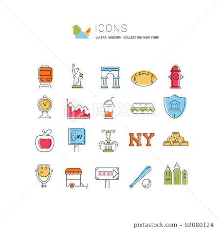 Set Vector Flat Line Icons New York Set Vector Flat Line Icons New York 92080124