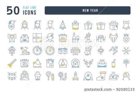 Set of linear icons of New Year 92080133
