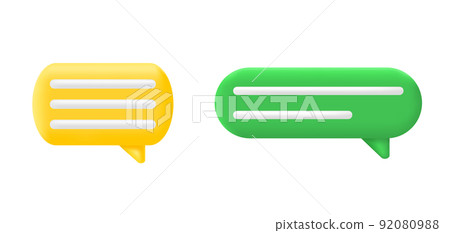 Speech bubble 3d render. Quote sign. Color text box. Message tag balloon. Social media live chat shape. Dialog frame. Speak cloud icon. Business concept. Support and comment. Vector illustration Speech bubble 3d render. Quote sign. Color text box. Message tag balloon. Social media live chat shape. Dialog frame. Speak cloud icon. Business concept. Support and comment. Vector illustration 92080988
