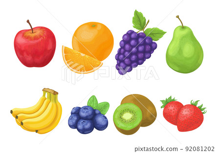 Fruit illustration. Fruit illustration set. Vector data on white background. Fruit illustration. Fruit illustration set. Vector data on white background. 92081202