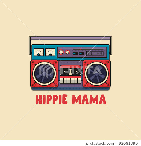 Picture of retro boombox and Hippie Mama phrase Picture of retro boombox and Hippie Mama phrase 92081399