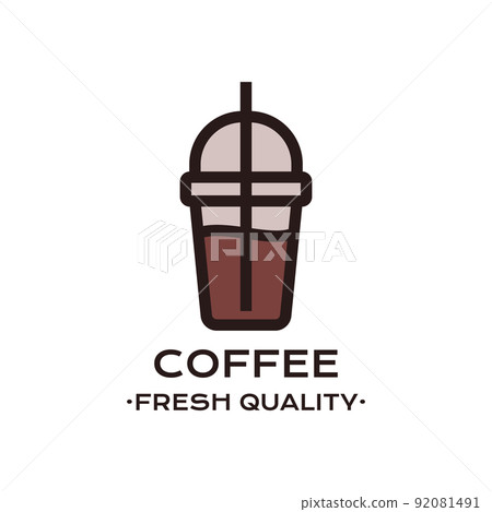 Outline logo of plastic cup with cold coffee and straw 92081491