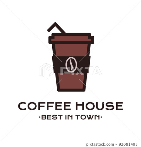 Takeaway coffee cup with bean icon and inscription 92081493