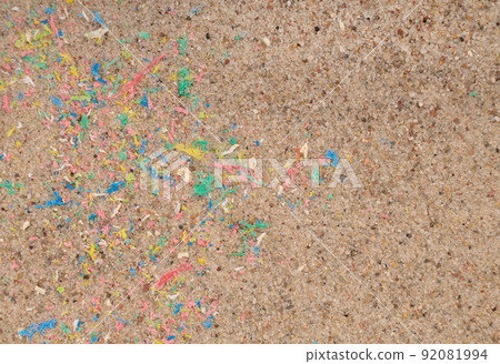 Contamination of environment with microplastics on beach. Contamination of environment with microplastics on beach. 92081994