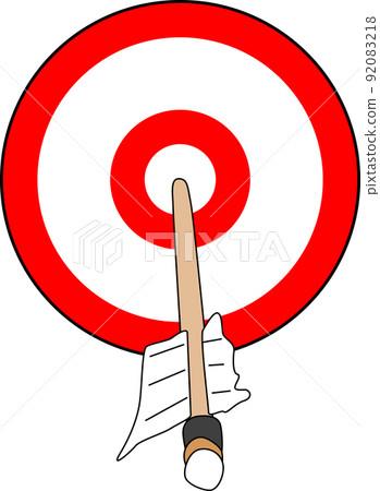 Illustration of a bow that hits the red target on the front Illustration of a bow that hits the red target on the front 92083218