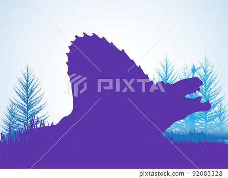 Dimetrodon Dinosaurs silhouettes in prehistoric environment overlapping layers; decorative background banner abstract vector illustration Dimetrodon Dinosaurs silhouettes in prehistoric environment overlapping layers; decorative background banner abstract vector illustration 92083328