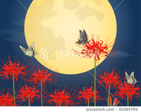 Full moon, cluster amaryllis and swallowtail butterfly 92084709