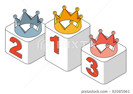 Three-color crown isometric placed on a pedestal with numbers 1 to 3 written on it 92085061