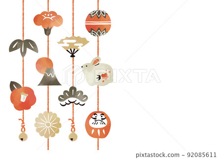 New Year's card, watercolor style hanging decoration New Year's card, watercolor style hanging decoration 92085611