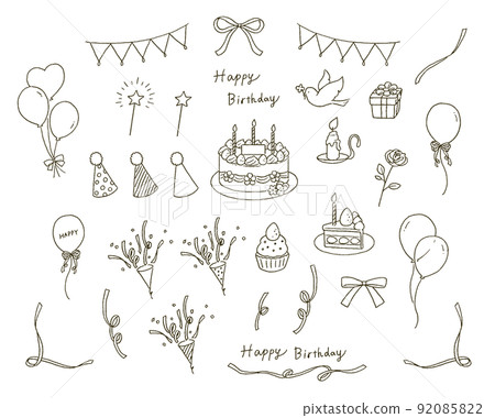 Line only party and birthday motif set... - Stock Illustration ...