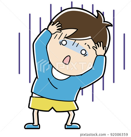 一個男孩震驚地抱著頭的插圖 一個男孩震驚地抱著頭的插圖 92086359