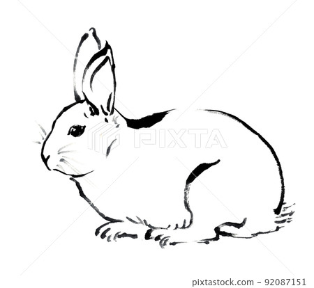 Crouching rabbit drawn with ink painting... - Stock Illustration ...