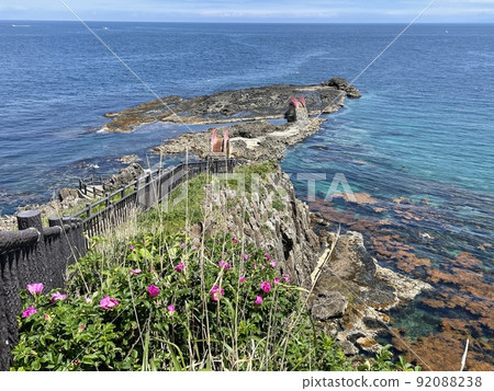 Scenery of the sea, rocky shore, and coast (Tsugaru Quasi-National Park, Takanosaki on the Horozuki coast) 92088238