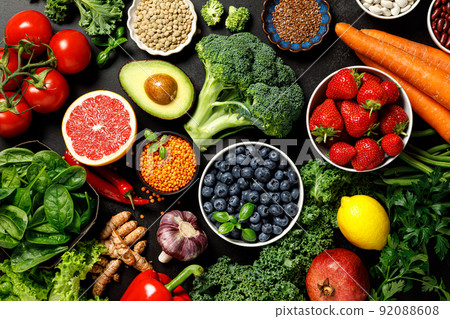 Healthy food. Healthy eating background. Fruit, vegetable, berry.  Vegetarian eating. Superfood 92088608