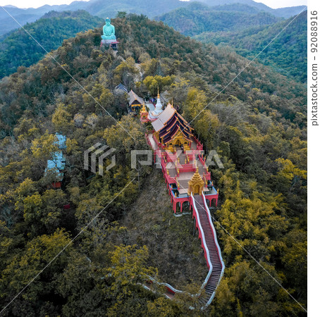 Aerial view of Wat Doi Prachan Mae Tha or Wat Phra That Doi Phra Chan in Lampang, Thailand Aerial view of Wat Doi Prachan Mae Tha or Wat Phra That Doi Phra Chan in Lampang, Thailand 92088916