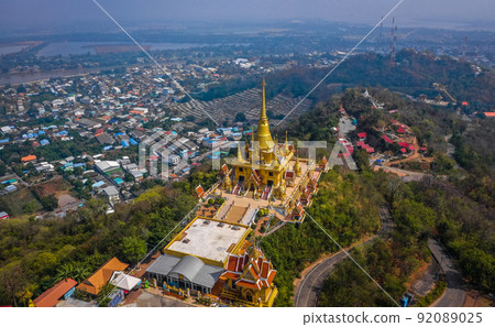 Aerial view of Wat Khiriwong temple on top of the mountain in Nakhon Sawan, Thailand Aerial view of Wat Khiriwong temple on top of the mountain in Nakhon Sawan, Thailand 92089025