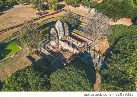 Aerial view of Wat si Sawai temple in Sukhothai historical park, Thailand Aerial view of Wat si Sawai temple in Sukhothai historical park, Thailand 92089322