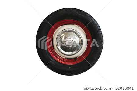 Vintage red white car wheel isolated on white Vintage red white car wheel isolated on white 92089841