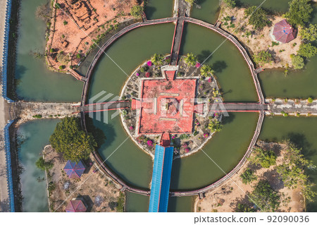 Aerial view of Wat Phiphat Mongkhon blue temple in Sukhothai, Thailand Aerial view of Wat Phiphat Mongkhon blue temple in Sukhothai, Thailand 92090036