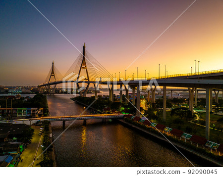 Aerial view of Bhumibol Bridge in Samut Prakan, Bangkok, Thailand 92090045