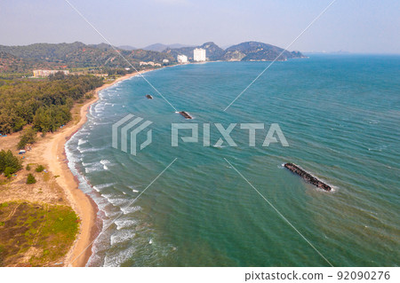 Aerial view of Pak Nam Pranburi Estuary in Prachuap Khiri Khan, Thailand 92090276