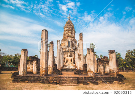 Wat Phra Sri Rattana Mahathat Rajaworaviharn temple and buddha in Si Satchanalai historical park Wat Phra Sri Rattana Mahathat Rajaworaviharn temple and buddha in Si Satchanalai historical park 92090315