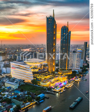 Aerial view of Icon Siam water front building in downtown Bangkok, Thailand Aerial view of Icon Siam water front building in downtown Bangkok, Thailand 92090769