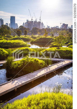 Benjakitti Park or Benchakitti forest park new design walkway in central Bangkok, Thailand Benjakitti Park or Benchakitti forest park new design walkway in central Bangkok, Thailand 92090870